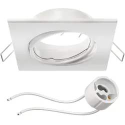 ledscom.de Deckeneinbaurahmen RIR Einbaurahmen weiß matt eckig schwenkbar (LED/Halogen/GU10/MR16/PAR16/50mm) inkl. GU10 Fassung