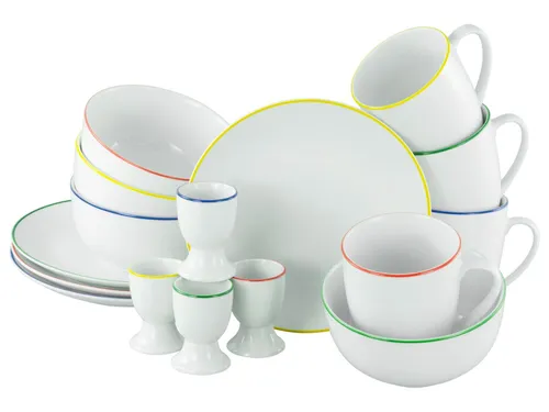 CreaTable - Luna Color Line Frühstücks-Set 16-tlg - Komplett-Service für 4 Personen aus hochwertigem Porzellan, spülmaschinen- und mikrowellengeeignet – ideal für den täglichen Gebrauch.