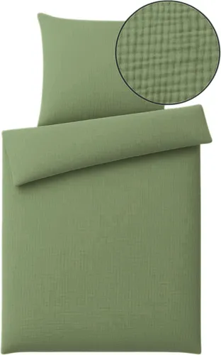 Musselin Bettwäsche 135x200 cm / 155x220 cm Unifarben weiche Baumwolle für Sommer und Winter, Größe:2 teilig 135x200 cm, Farbe:grün