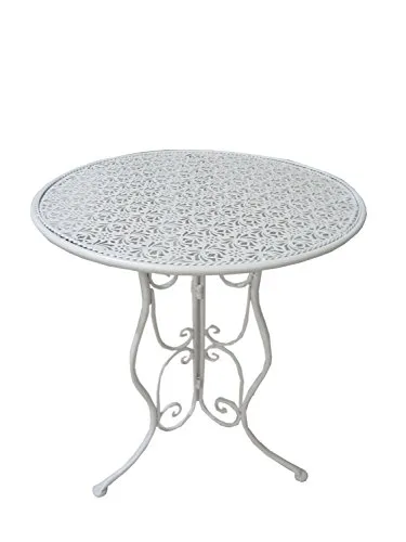 HTI-Line Gartentisch Lani Weiß - Nostalgischer Metalltisch Ø 60 cm - Tisch für Balkon, Terrasse und Garten, nostalgisches Design mit geschwungenen Formen und filigranen Details. Perfekt kombinierbar mit passenden Stühlen für romantische Sitzgruppen.