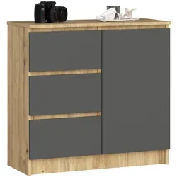 Raumhirsch Furniture Kommode Eiche Artisan, 80x77x35 cm – Stilvolle Aufbewahrung - Elegante Kommode aus hochwertigem Holzwerkstoff mit matter Oberfläche. Ideal für Schlafzimmer oder Wohnzimmer, bietet sie 3 Schubladen und eine Tür für vielseitigen Stauraum. Perfekte Ergänzung für moderne Wohnstile.