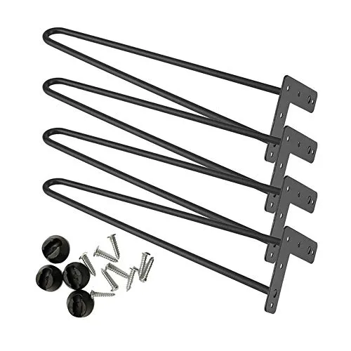 4x Hairpin Legs Tischbeine Möbelfüße Schreibtisch &Esstischbeine für Couchtisch und Nachttisch, Durchmesser 10 mm, mit Freie Bodenschoner und Schrauben (Schwarz Höhe 41cm, 2 Stange)