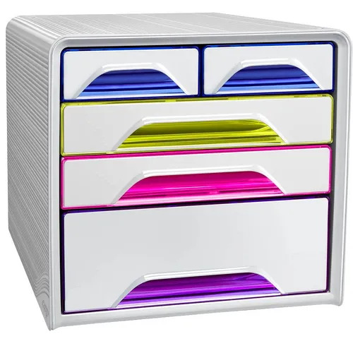 cep Schubladenbox Smoove - DIN A4, 5 Schubladen, stapelbar und mit Auszugssperre für mehr Ordnung am Arbeitsplatz