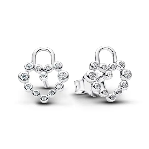 Pandora Moments Funkelndes Herz Ohrstecker aus Sterling Silber - Elegante Ohrstecker aus Sterling Silber mit funkelnden Zirkonia, die in Herzform ein Vorhängeschloss darstellen – perfekt für dein persönliches Schmuck-Stacking.