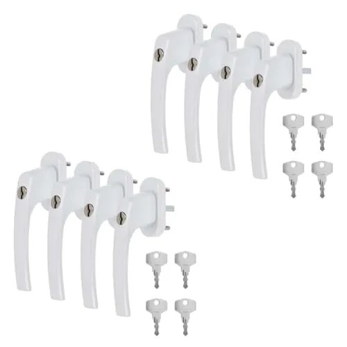 Alu Fenstergriffe in Weiß abschließbar - Stiftlänge 45mm 8 x