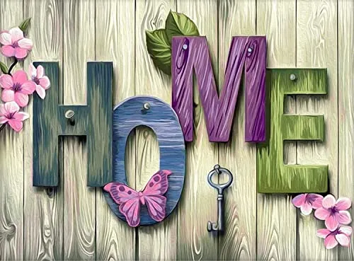 Meecaa Kreuzstich-Set, 11-fädig, geprägt, Motiv: Hausblume und Schmetterling, Schlüssel-Stickset mit Zubehör, vorgedruckt (36 x 46 cm) (Zuhause)