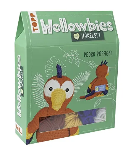 Frech Wollowbies Häkelset Papagei: Anleitung und Material für einen bunten Papagei zum Selber-Häkeln. Mit Holzknopf und Stofflabels zum Individualisieren. Fertiges Modell ca. 12 cm