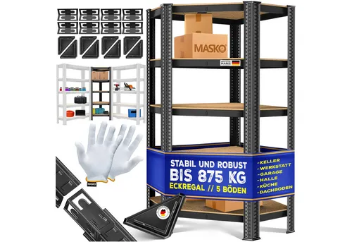 MASKO® Eckregal Schwerlastregal 180x75x40cm - Robustes Eckregal für Werkstatt und Garage, bis 875 kg belastbar mit 5 verstellbaren Ablagen für optimale Raumausnutzung.