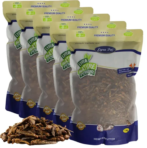 Lyra Pet® Heuschrecken getrocknet 5 kg - Vogelhauptfutter: Hochwertige, getrocknete Heuschrecken mit 58 % Rohprotein für optimale Muskelstärkung und Vitalität Ihrer Tiere. Ideal für Vögel, Nager, Fische und Reptilien.