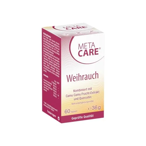 META CARE Weihrauch – Hochwertiger Extrakt aus indischem Weihrauch – Reich an Boswelliasäuren – Spezial-Kombination mit Vitamin C aus Camu Camu Frucht-Extrakt – VEGAN – 60 Kapseln