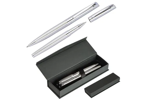 Macma Kugelschreiber Schreibset / mit chromglänzenden Kugelscheiber und Rollerball im Gesch