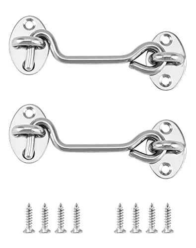 QWORK® 2 Stück Sturmhaken Edelstahl, Sturmhaken Mit Öse, Für Scheunentor Garagentor Gartentor Riegel, Mit Montage Schrauben, 10CM