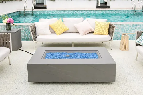ELEMENTI Feuertisch METEORA - Stilvolle Feuerstelle aus glasfaserverstärktem Beton - Kamin für Garten und Terrasse, wetterfest und frostsicher. Minimalistisches Design in Spacegrau, ideal für entspannte Abende und gesellige Feste. Handgefertigt und einzigartig.