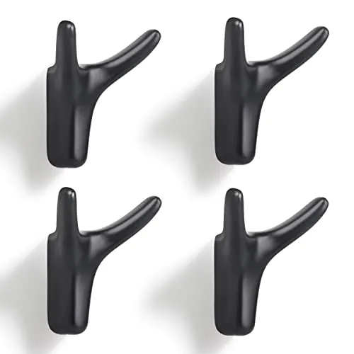 GUWINA 4 Stück Doppelt Wandhaken, Garderobenhaken Wandmontage Kleiderhaken Zinklegierung Handtuchhaken Ideal für Badezimmer Küche Schlafzimmer Mehrzweckhaken Mantelhaken mit Schrauben (Mattschwarz)