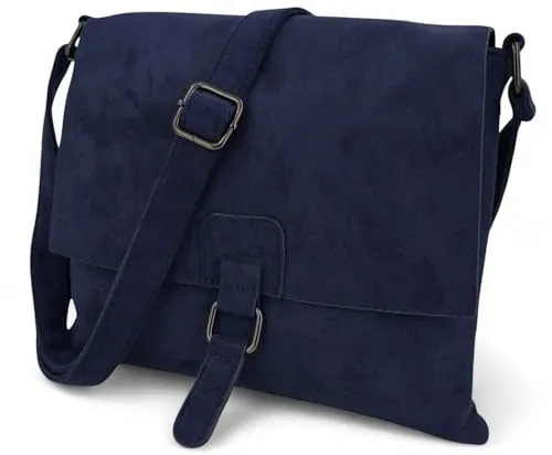 styleBREAKER Damen Umhängetasche Dunkelblau - Elegante samtige Schultertasche mit viel Platz - Ideal als Crossbody Bag, ausgestattet mit Magnetknopf, Reißverschluss und verstellbarem Gurt für individuellen Tragekomfort.
