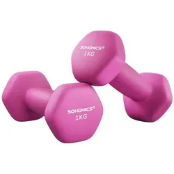 SONGMICS Hanteln, 2er Set, 2 x 1 kg, Hantelset, Kurzhanteln, Hexagon, Neopren-Beschichtung, Krafttraining, Workout, Fitnesstraining, für Zuhause
