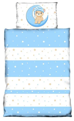 One Home Babybettwäsche Teddy Bären, Mikrofaser, 2 teilig, Mond und Sterne für Jungen, Kinder und Babybetten geeignet