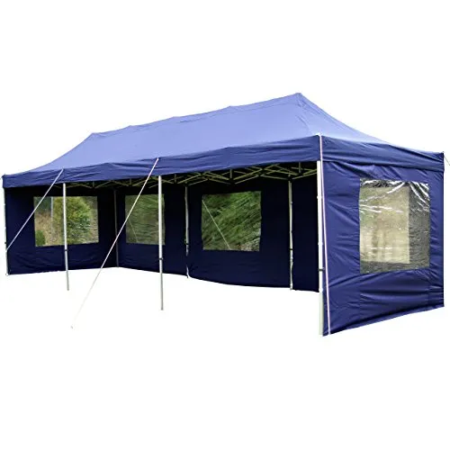 Nexos Profi Faltpavillon 3x9 m mit Seitenteilen + Fenster – hochwertige Dachplane - Farbe: blau