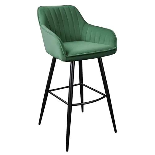 invicta INTERIOR Edler Barhocker Turin smaragdgrün Samt mit Ziersteppung Barstuhl mit Armlehne Hocker Tresenstuhl