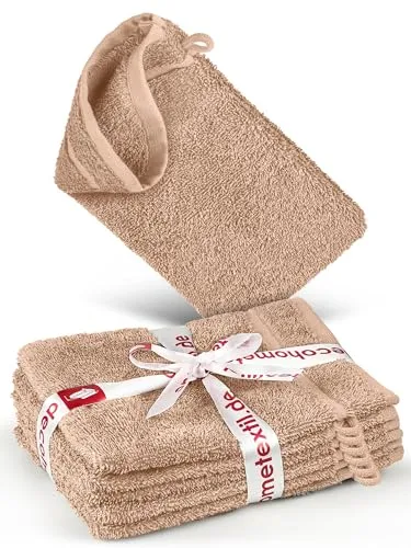 DecoHomeTextil Handtuch-Set 6 Waschlappen 15 x 21 cm in Beige aus 100% Baumwolle, hochwertig, kuschelweich und saugstark