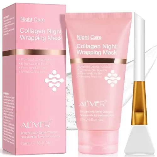 Collagen Night Wrapping Mask, Collagen Jelly Face Masks with Jelly Brush, Peel Off Face Mask for Facials Professional Korean Skin Care, Elasticity & Hydration Care Overnight Mask for Women