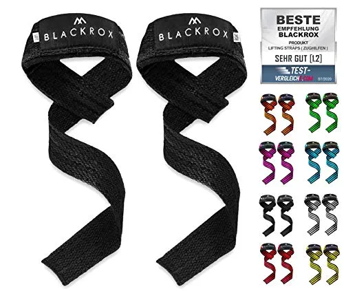 BLACKROX Zughilfen 2 Stück [Vergleichssieger 2024] Lifting Straps | Zugbänder mit reißfesten Klettverschluss | Perfekt für Kraftsport & Bodybuilding | Schwarz