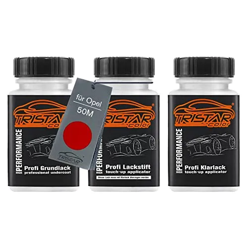 TRISTARcolor Autolack Lackstift Set für Opel 50M Sanguine Red/Fire Red Grundlack Basislack Klarlack je 50ml