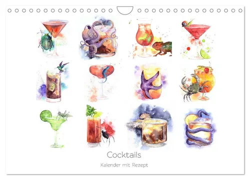 Cocktails Kalender mit Rezept (Wandkalender 2026 DIN A4 quer), CALVENDO Monatska
