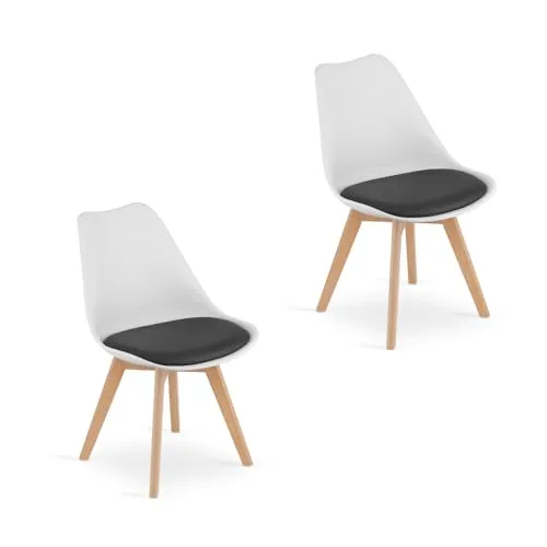 Home Collective 2er Set Esszimmerstuhl in Weiß-Schwarz mit Kunststoffbeinen - Elegantes 2er Set Esszimmerstühle mit ergonomischem Design für höchsten Sitzkomfort. Stabile Kunststoffbeine garantieren Langlebigkeit. Perfekt für jedes Esszimmer und einfach aufzubauen.