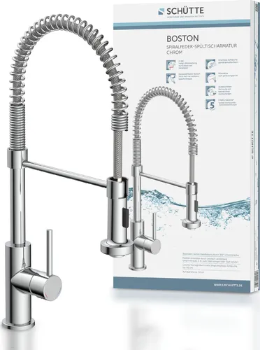 Schütte Spiralfeder-Spültischarmatur in Chrom - Armaturen mit 2-fach verstellbarer Geschirrbrause und 360°-Drehfunktion, ideal für eine flexible Nutzung in der Küche.