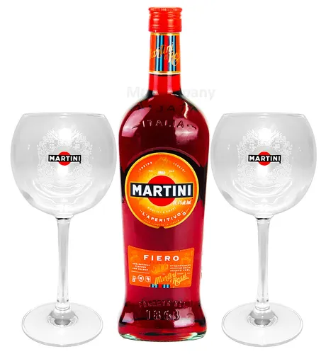 Martini Fiero Wermut 1L mit Royale Ballon Cocktail Glas Set - Vegetarische Spirituose mit 14,4% Vol, perfekt für erfrischende Cocktails, inklusive stilvollem Glas-Set für ein besonderes Trinkerlebnis.