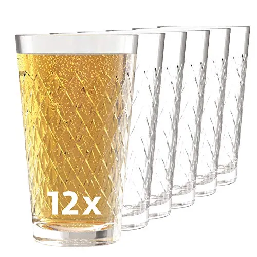Sahm Apfelweingläser 0,3 l - 12 gerippte Gläser für Apfelwein und mehr - Rotweingläser, langlebig und vielseitig einsetzbar – perfekt für Apfelwein, Wasser oder Saft. Hergestellt aus bleifreiem Glas, spülmaschinengeeignet und 100% recyclebar.