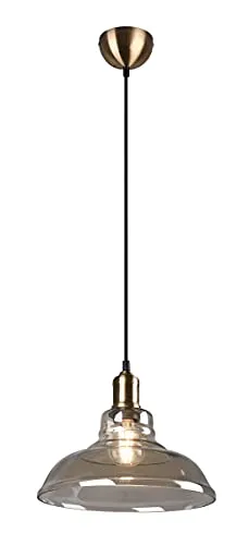 Reality Leuchten Pendelleuchte Aldo R30731004 - Elegante Pendelleuchte aus Altmessing mit amberfarbenem Glas, individuell einstellbare Höhe bis 150 cm, ideal für stilvolle Wohnräume und gemütliche Beleuchtung.