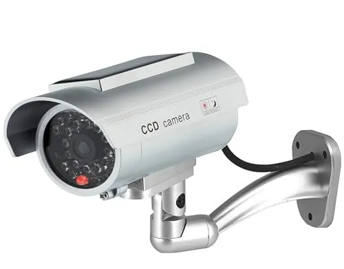O&W Security Dummy Kamera Solar-Attrappe – mit Objektiv & Blink-LED, wasserdicht, LED-Sensor, 360° verstellbare Wand/Decken-Halterung, Solar- & batteriebetrieben, für Innen & Außen