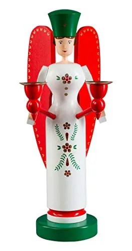Richard Glaesser Kerzenhalter Engel 32 cm - Nussknacker Weihnachtsfigur aus hochwertigem Holz, handgefertigt im Erzgebirge, ideal für festliche Dekoration und stimmungsvolle Beleuchtung.