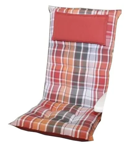 Sun Garden Sylt Hochlehner-Auflage Rot-Orange-Grau kariert 120 x 50 x 7 cm