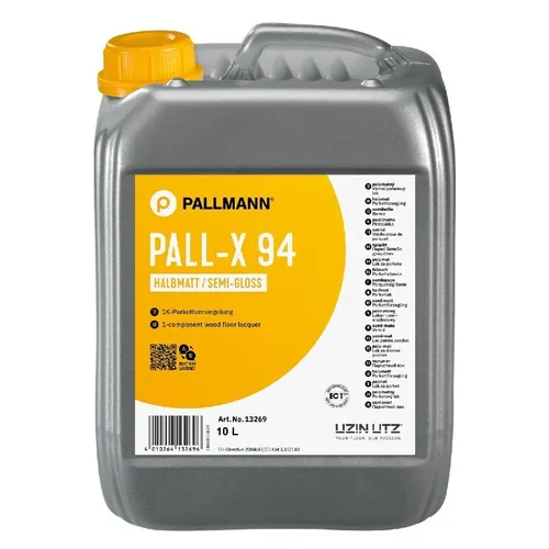 Pallmann Pall-X 94 Halbmatt Hydrolack 10 Liter - 1K-Parkettversiegelung für normal beanspruchte Parkettböden, wasserbasiert und emissionsarm – ideal für Wohnbereiche und Fußbodenheizungen.