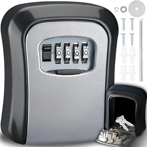Retoo Schlüsseltresor Schlüsselkasten mit Zahlencode Schlüsselbox Schlüsselsafe Schlüsselbox zur Wandmontage für Schlüssel oder kleine Wertgegenstände mit 4-Stelligem Code Grau