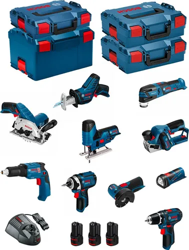 BOSCH Kit 12V BMK10-28CD3 (GSR12V-15+GTB12V-11+GDR12V-105+GWS12V-76+GST12V-70+GKS12V-26+GOP12V-28+GSA12V-14+GLI12V-80+GHO12V-20)