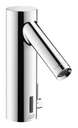 Axor Starck Elektronik-Waschtischmischer - Moderne Waschtischarmatur mit Temperaturregulierung, batteriebetrieben und elegantem Chrom-Finish für komfortable Nutzung im Badezimmer.