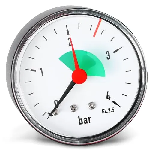 Instalguru Manometer 50 mm Druck 0–4 Bar Messinganschluss Hinten G 1/4 Axial Zoll Druckmanometer Wasser Heizungsanlage Armatur Drucküberwachung In Geschlossenen Systemen