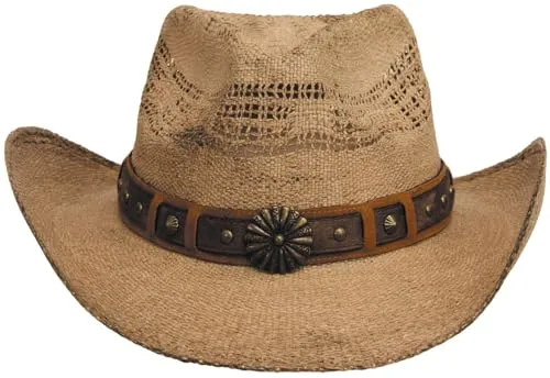 MFH Western Strohhut OneSize (Colorado) - Cowboyhut im Western-Stil, idealer Hitze- und Sonnenschutz mit elastischem Kopfband, perfekt für LARP, Cosplay, Fasching oder Karneval.