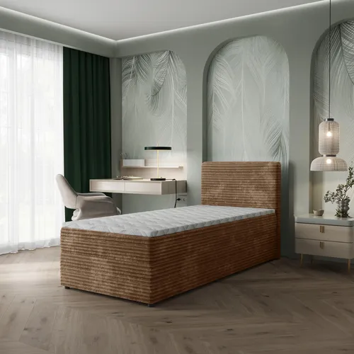 Masseno Boxspringbett PISA 90 – Beige 90x200 cm mit Matratze und Topper - Elegantes Boxspringbett PISA 90 mit großem Bettkasten für optimale Ordnung und ergonomischem Schlafkomfort. Der gepolsterte Kopfteil sorgt für Gemütlichkeit und der praktische Topper verbessert die Liegequalität.