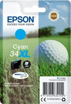 Epson Tinte C13T34724010 34XL cyan - Original Tinte 10,8 ml, brillante Farben und kompatibel mit WorkForce Pro WF-3720/3725 DWF