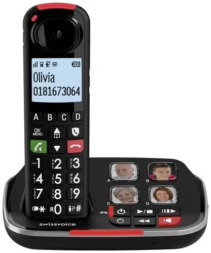 SwissVoice Xtra 2355 Schnurloses Seniorentelefon mit Anrufbeantworter - Das SwissVoice Xtra 2355 ist ein schnurloses Seniorentelefon mit praktischen Foto-Tasten und Freisprechfunktion. Ideal für die einfache Kommunikation, bietet es Komfort und Benutzerfreundlichkeit.