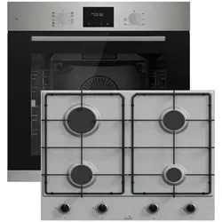 Böhme Einbauherdset HB60F78PPX mit Gaskochfeld - Herdset mit 78l Backofen und 4-flammigem Gaskochfeld, versenkbare Knebel, Heißluftfunktion und energiesparend mit Energieeffizienzklasse A.