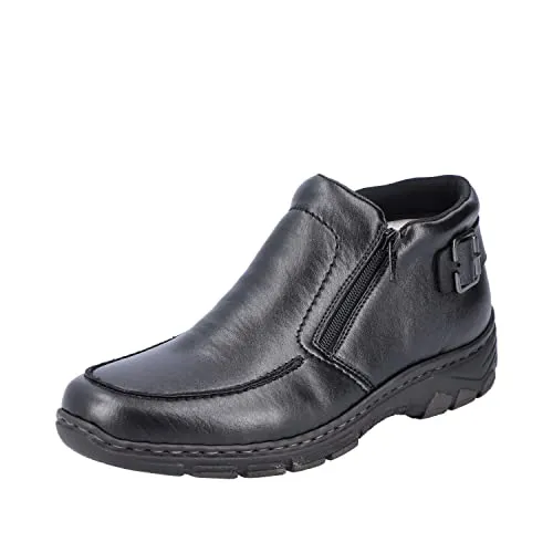 Rieker Herren Stiefeletten in Schwarz - Bequeme Wanderschuhe Größe 45 - Wanderschuhe mit 100% Kunstleder-Obermaterial und warmem Wollinnenfutter, ideal für kalte Tage und lange Spaziergänge.