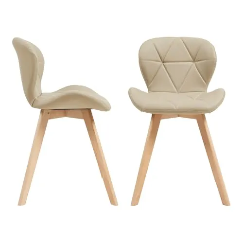 [en.casa] Esszimmerstuhl Älmhult 2-er Set – Beige Kunstleder & Buche - Esszimmerstühle im 2er-Set mit weicher Polsterung für hohen Sitzkomfort. Ideal für Esszimmer, Küche oder Wohnzimmer, pflegeleicht und stabil mit Buchenholzbeinen.