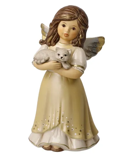 Goebel Engel Kuschelzeit mit Katze 14 cm - Figuren, Skulpturen & Statuen, handgefertigter Engel aus Steingut in champagner, ideal als liebevolle Deko oder Geschenk