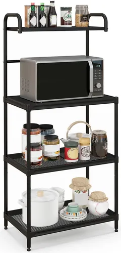 COSTWAY 4-stufiges Küchenregal mit verstellbaren Regalböden - Praktisches Küchenregal für Mikrowelle und mehr. Stabiler Metallrahmen, verstellbare Böden und platzsparendes Design für optimalen Stauraum in Ihrer Küche.